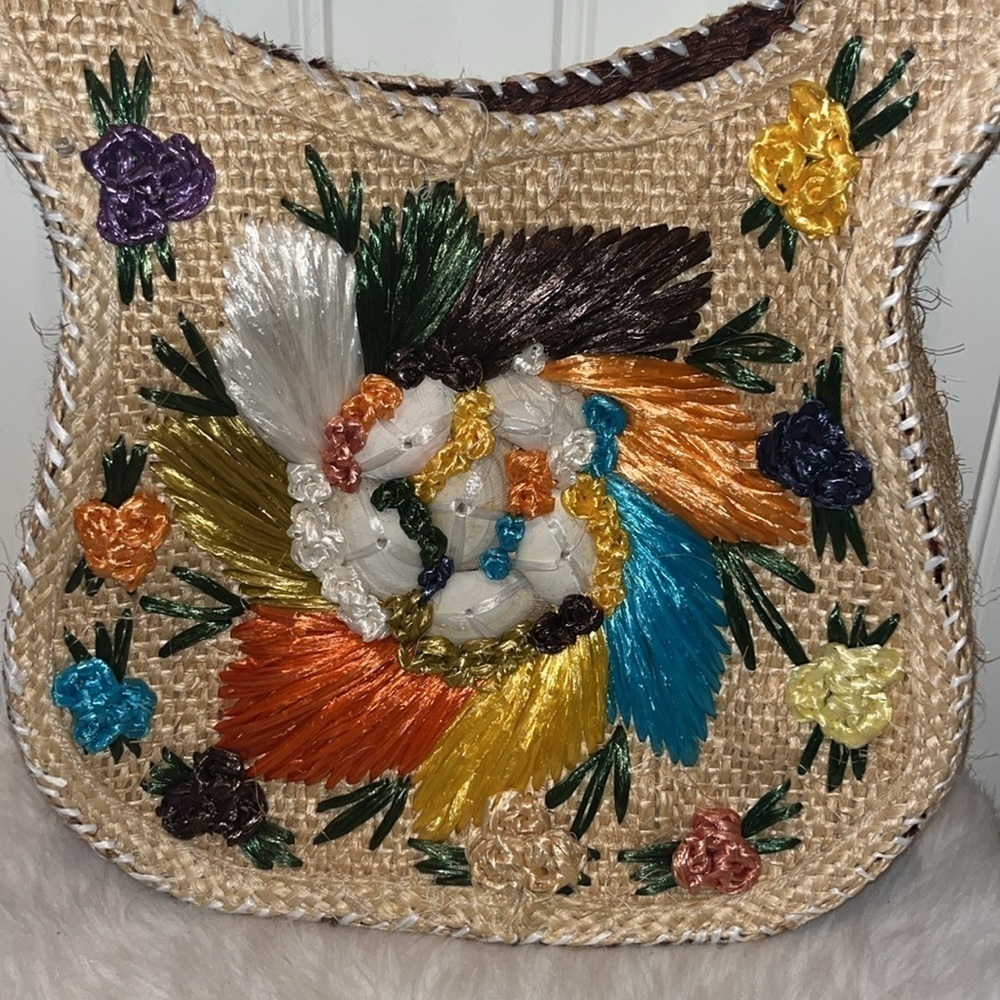 Colorful tropical beachy vintage straw handbag purse beautiful colorful flowers - Picture 2 of 12